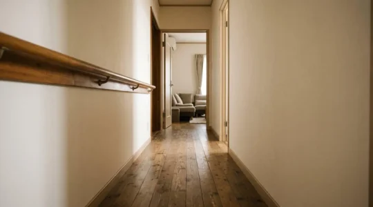 Interior home scene showing potential fall hazards for elderly residents