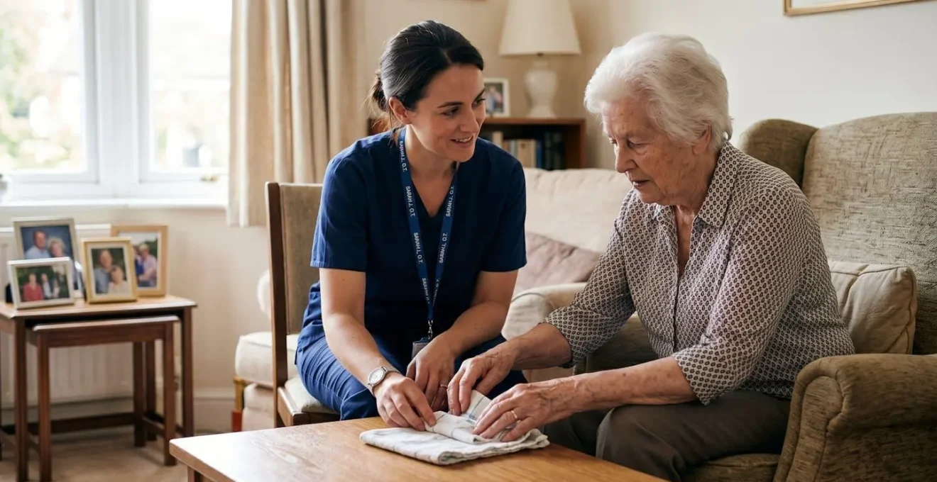 Occupational therapist conducting an autonomy assessment with an elderly person in their home environment