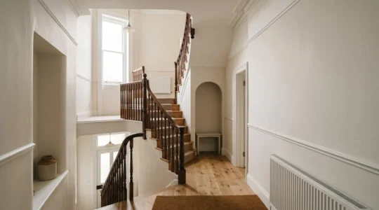 Modern home elevator installation in a UK semi-detached house interior showing vertical mobility solution
