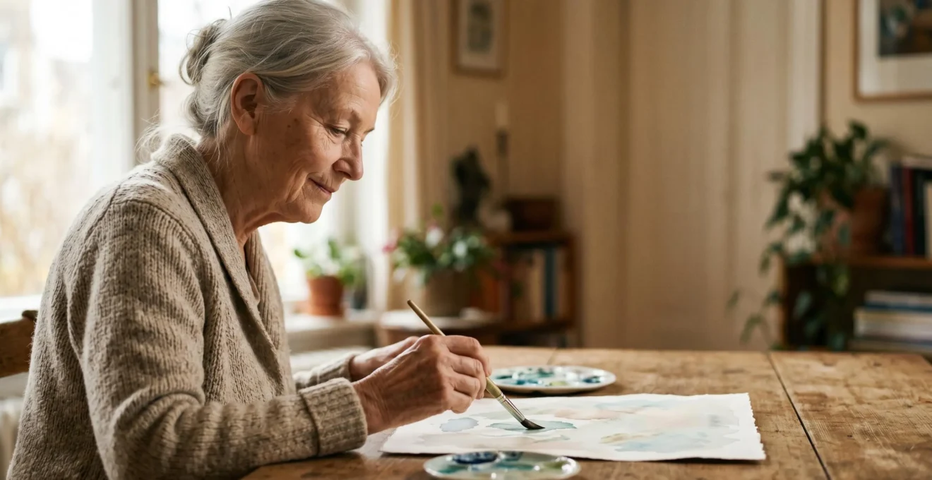 Elderly person engaged in therapeutic art creation showing emotional expression and healing