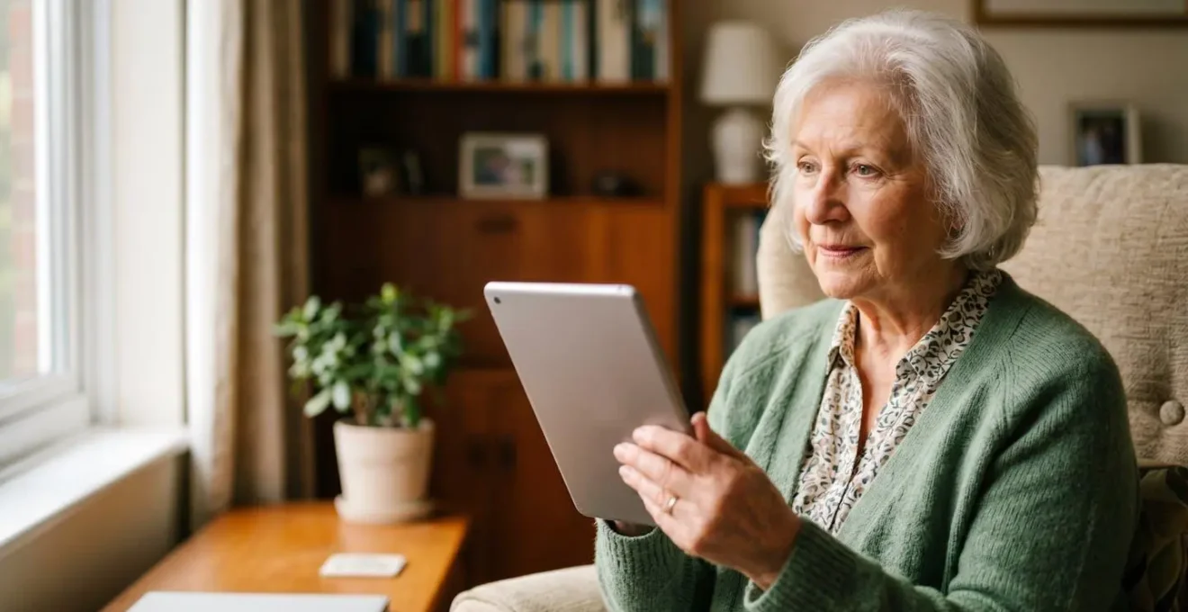 Senior patient having a video consultation with their GP using a tablet at home